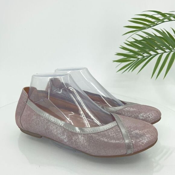 Vionic Women's Carol Ballet Flat Size 7.5 Silver Rose Pink Leather Slip On Shoe - Picture 1 of 13